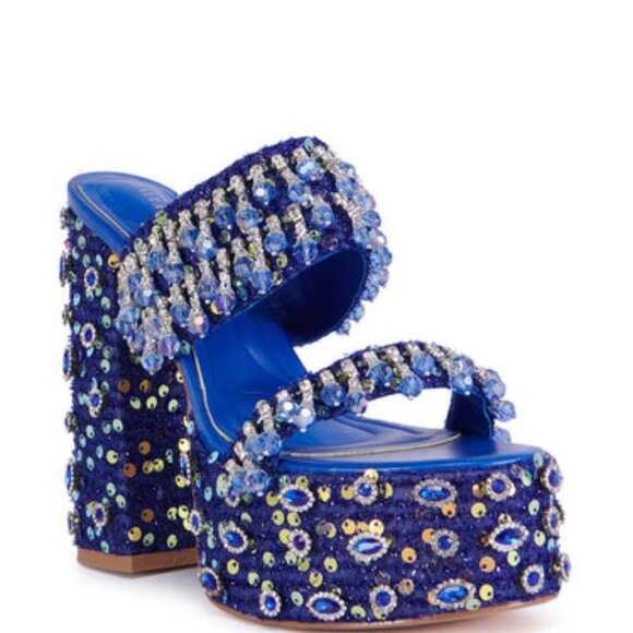 AZALEA WANG " DANGLING DYNASTY " BLUE EMBELLISHED PLATFORM HEEL( BRAND NEW! !!!! - Picture 4 of 8